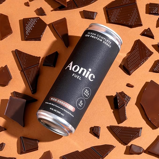 Aonic Fuel 32g Protein Shake, 5g Fiber, Lactose-Free, Complete Amino Acid Profile, No Added Sugar, Made with Real Cocoa, 11 fl oz (Pack of 12) - Rich Chocolate