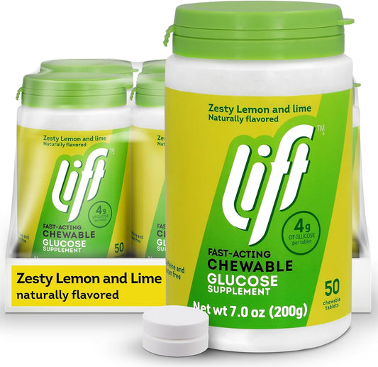 Lift Glucose Fast-Acting Glucose Chewable Energy Tablets, Lemon & Lime, 50 ct Jar (Pack of 6)