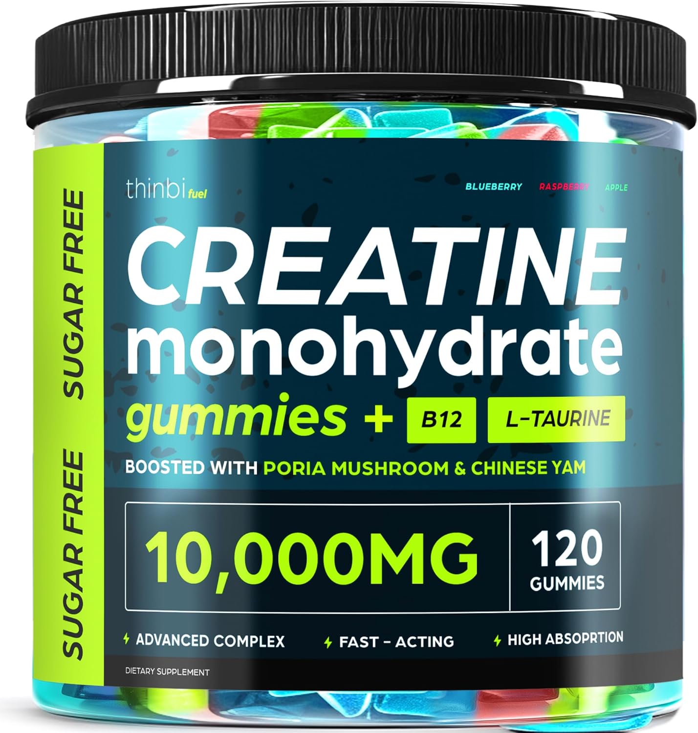 Creatine Gummies Monohydrate Complex 10,000mg for Men & Women -120 Gummies Advanced Formula W/L-Taurine + Vitamin B12 for Muscle Strength, Muscle Builder, Energy Boost, Pre-Workout Supplement -Thinbi