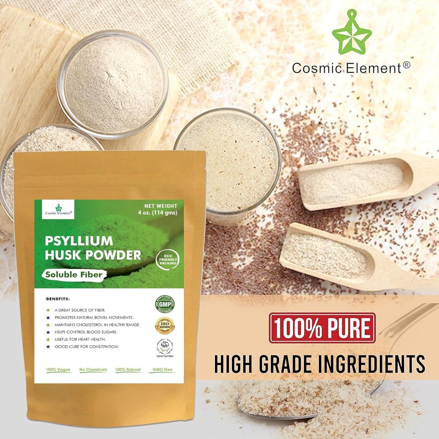 100% Pure Psyllium Husk Powder Organic – Finely Ground Fiber Supplement for Regularity & Keto | Psyllium Husk Powder for Baking and Gluten-Free Bread – 4 oz