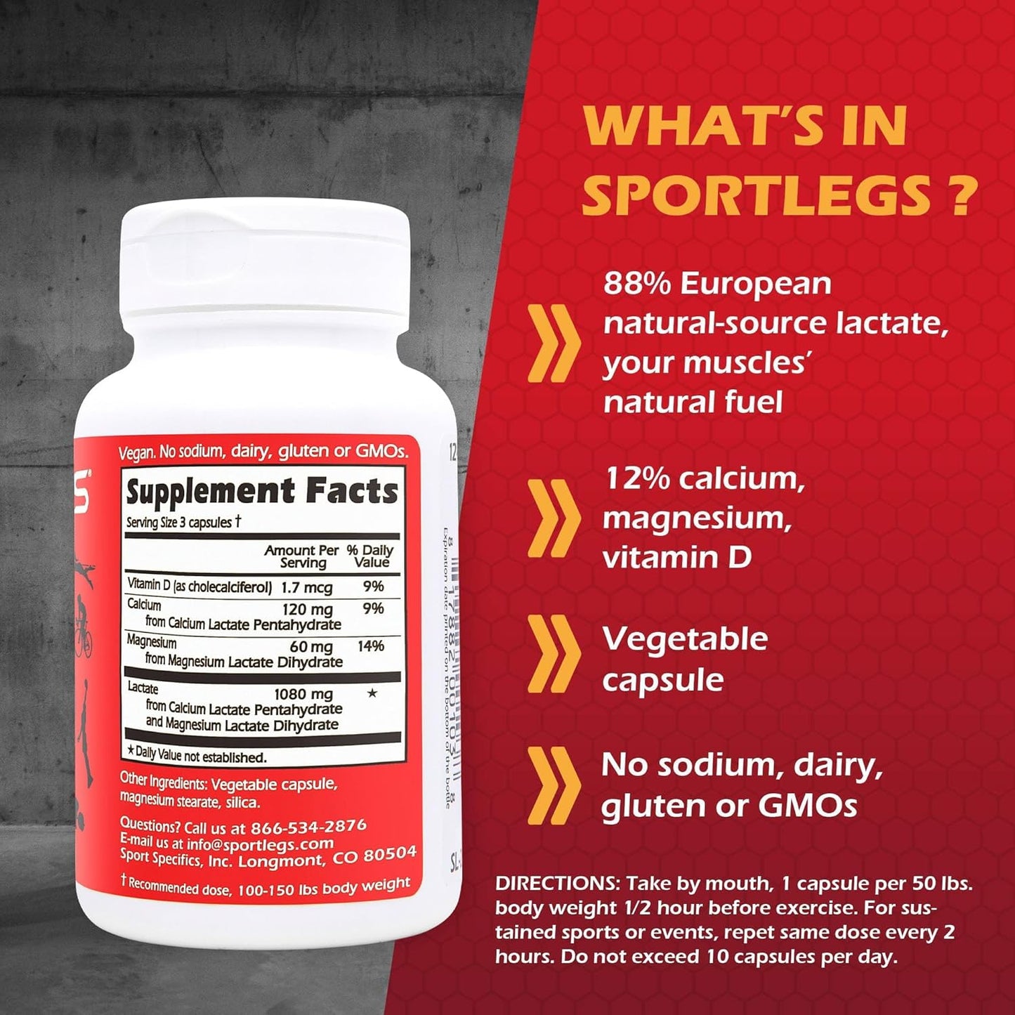 SPORTLEGS Fast Fitness Boost Pre Workout for Men and Women, Lactic Acid Supplement, Sports Endurance Fuel, Endurance Supplements for Runners - NSF Certified for Sport,120-Capsule Bottle, Pack of 12