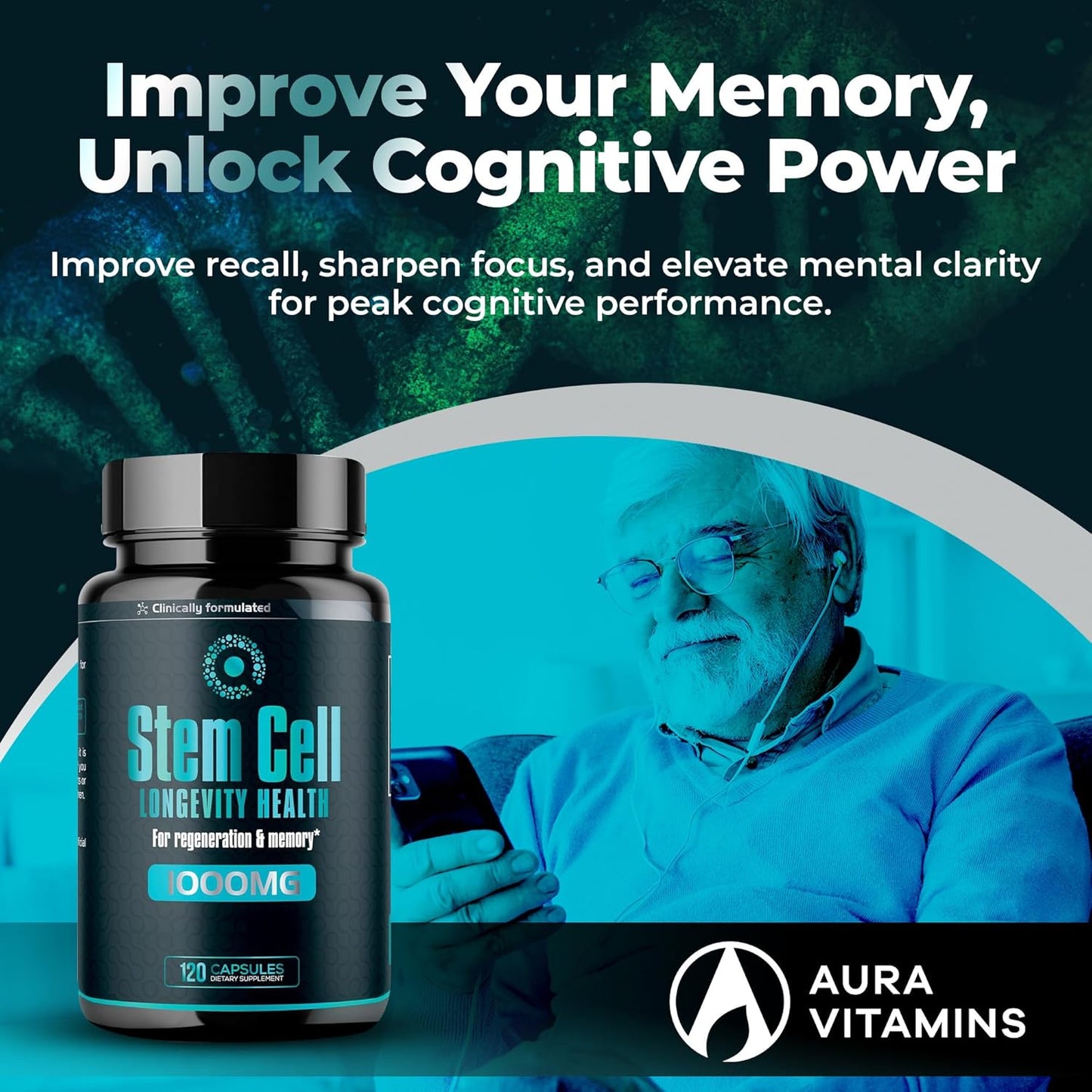 Premium Stem Cell Supplements 1,000mg (120 Caps) Boost Immunity, Reduce Joint Soreness, Support Natural Anti-Aging & Longevity with Spirulina & Chlorella for Vitality, Celulas Madre Health Formula