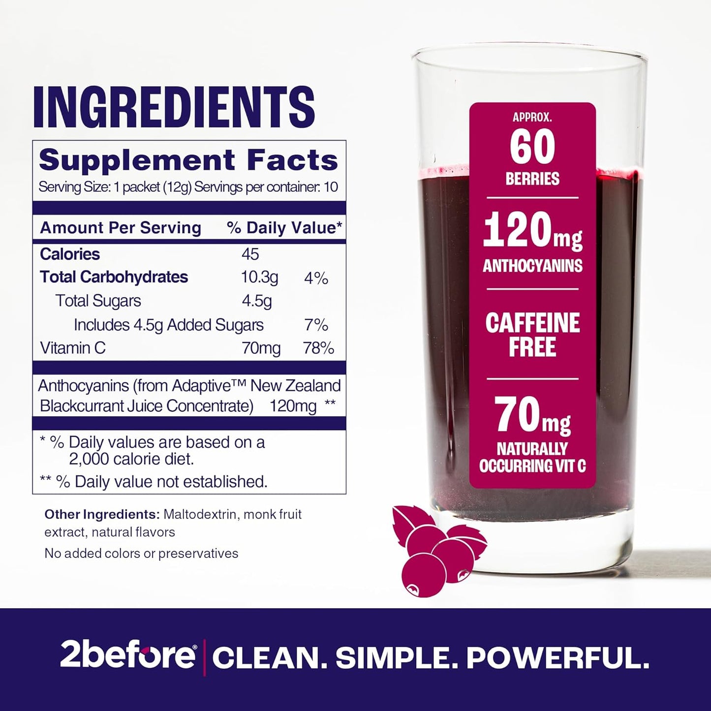 2before Blackcurrant I All Natural Vegan Pre Workout, Caffeine Free I Clean Energy, Endurance, Recovery I Pre Workout Women and Men I 10 x Individual Packets I Informed Sports Certified
