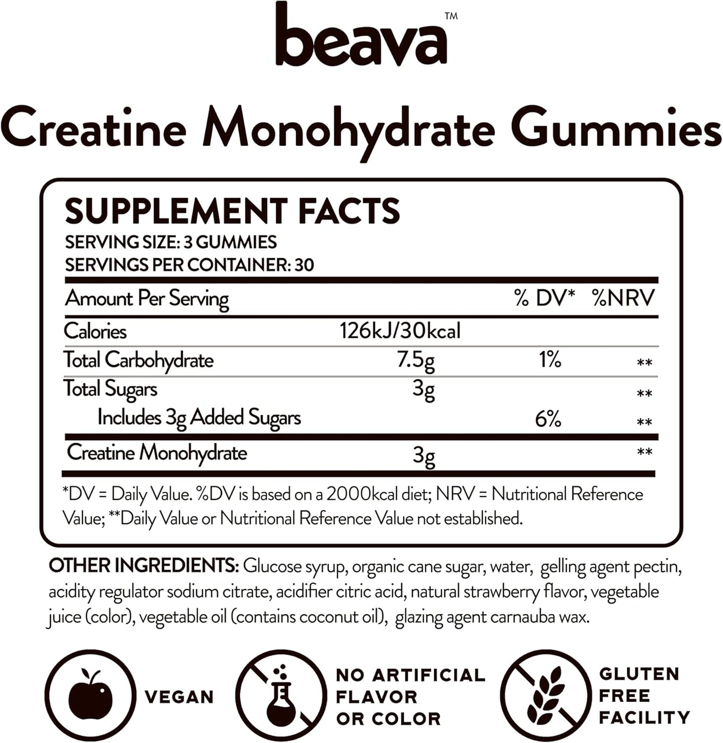 Creatine Monohydrate Gummies - 30 Servings - Vegan Creatine Chews for Muscle Growth, Muscle Recovery, Workout Recovery, Anaerobic Endurance - No Loading Phase - No Bloating - Strawberry - Low Sugar