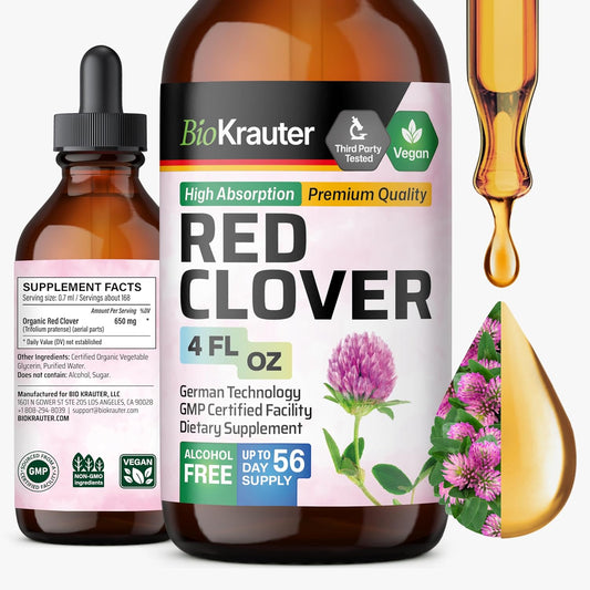 BIO KRAUTER Red Clover Tincture - Red Clover Extract - Liquid Supplement for Women's Support - Alcohol and Sugar Free - Vegan Drops 4 Fl.Oz.