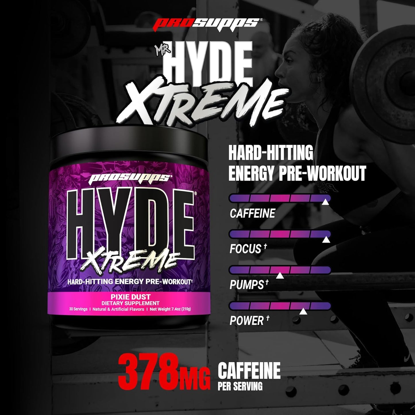 PROSUPPS Mr. Hyde Xtreme Pre Workout Powder with Creatine, Beta Alanine & Caffeine – Extreme Energy, Pumps, Focus & Performance - Fitness & Gym Supplements for Men & Women (Pixie Dust, 30 Servings)