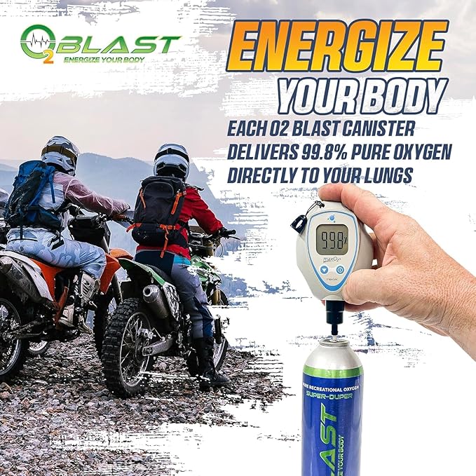 O2 Blast - Pure Oxygen Supplement - Filled with 99.99% Pure Oxygen to Support Fast Recovery, Increase Stamina & Enhance Focus for High Altitude and Action Sports, 4L Portable Can Flip-Top Cap, 2-Pack