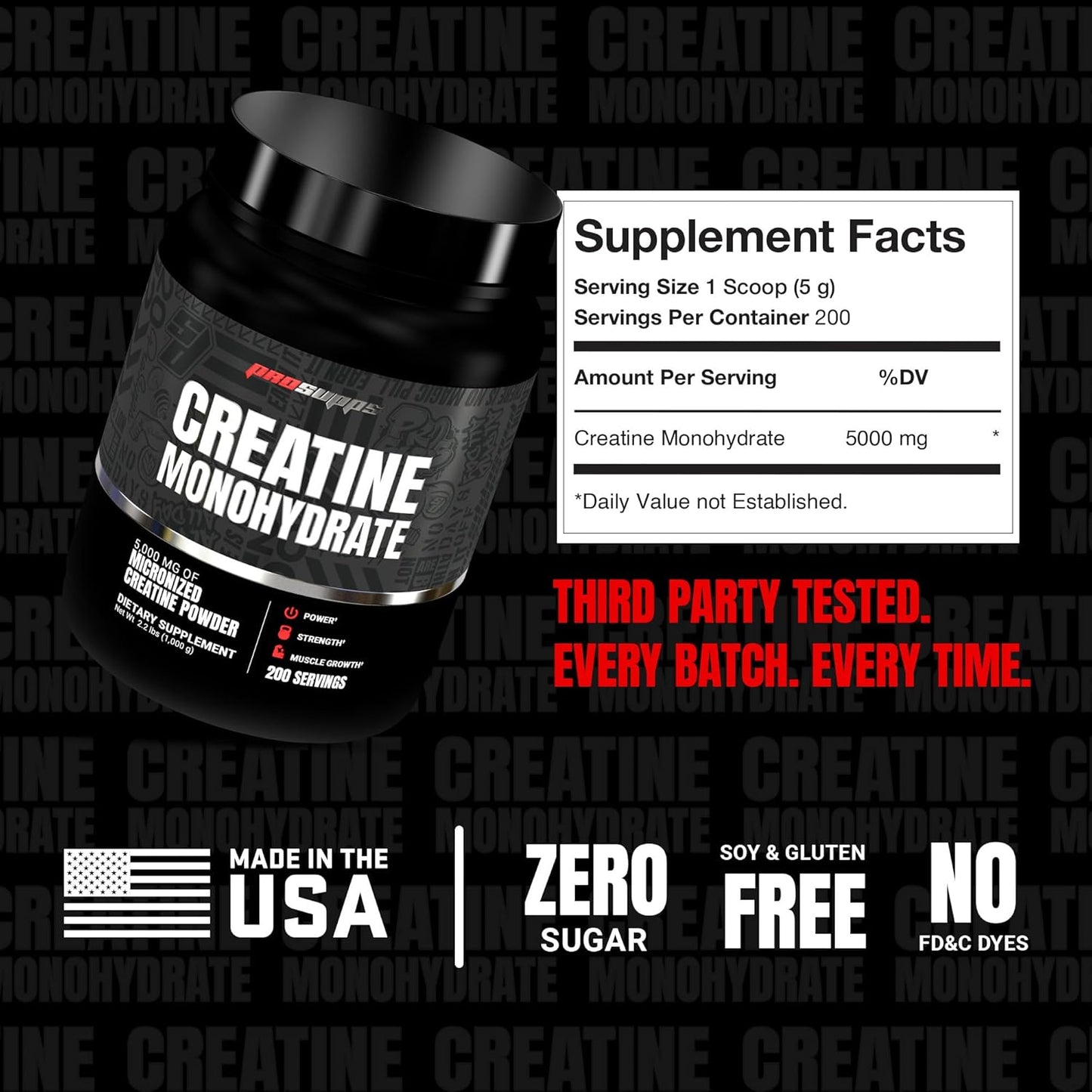 PROSUPPS Creatine Monohydrate Powder for Men & Women, Unflavored - 5000,mg of Micronized Creatine - Gym Workout Supplement for Muscle Gain & Recovery - Sugar-Free, Soy & Gluten-Free - 200 Servings