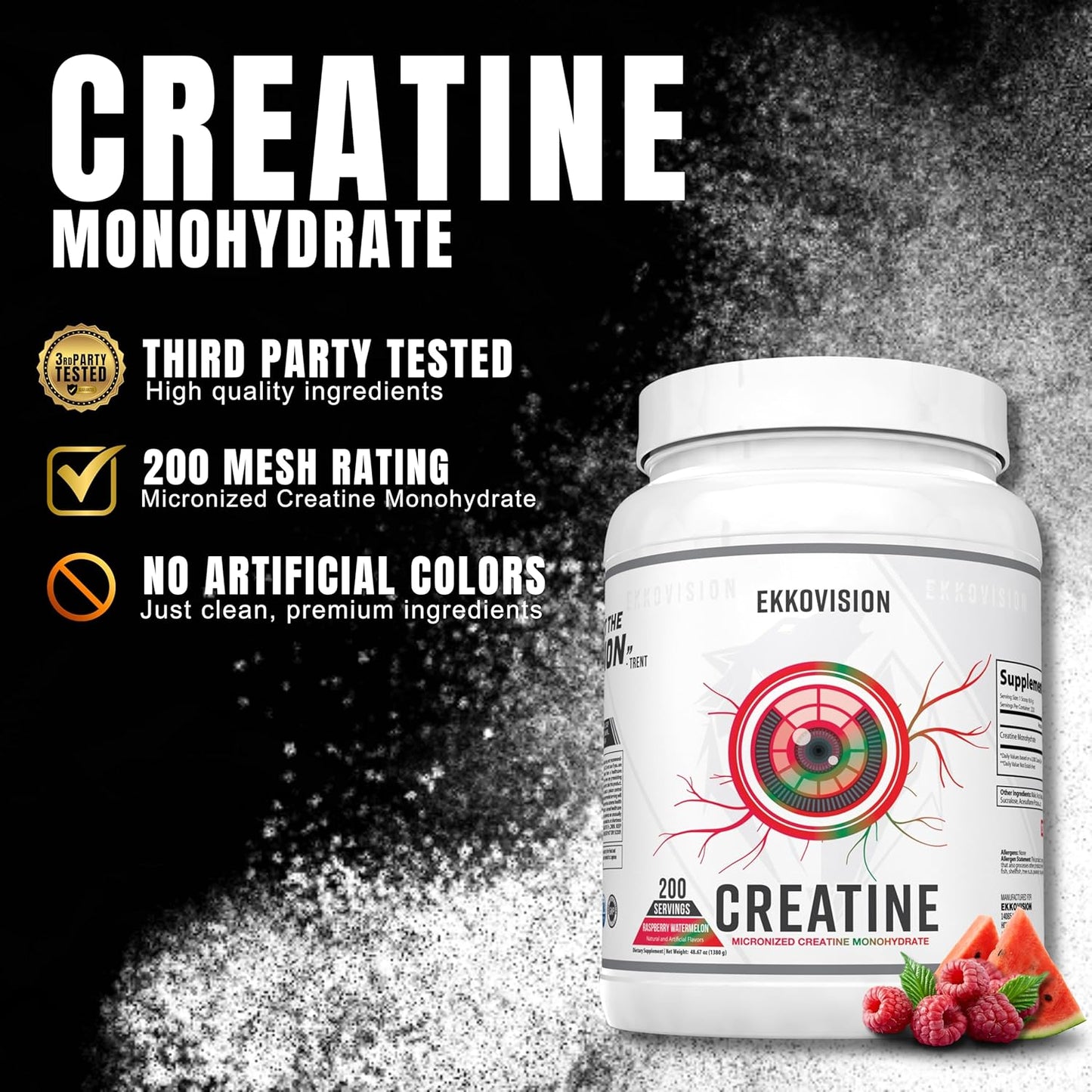 Creatine Monohydrate Powder, Micronized, Raspberry Watermelon, Pre & Post Workout Supplement for Men and Women, Energy Support, Easy to Mix in Shakes, Smoothies & Beverages, 200 Servings