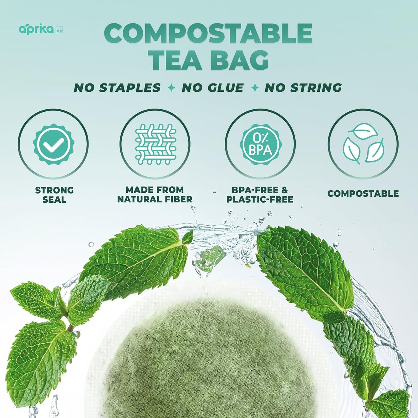 100% Pure Peppermint Tea - Only Mint Leaves without Stems, Peppermint Tea Bags, Caffeine-Free Tea Bags, 60 count, by Aprika Life