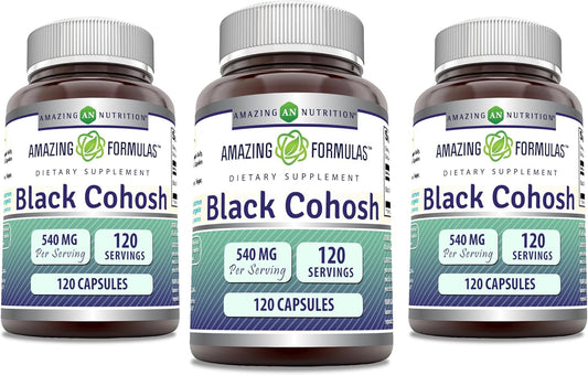 Amazing Formulas Black Cohosh 540mg 120 Capsule Supplement | Non-GMO | Gluten Free | Made in USA (3 Pack)