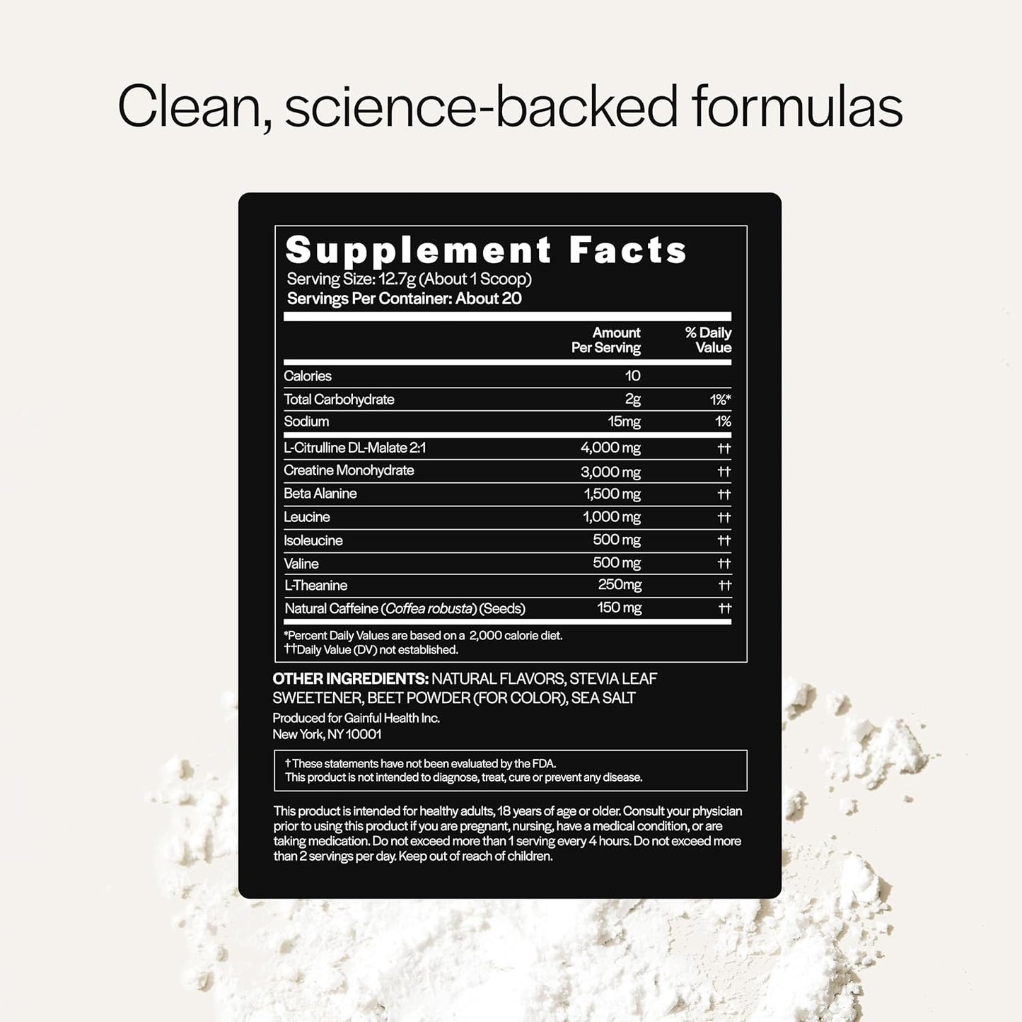 Gainful Performance Pre Workout Powder with Natural Caffeine & Creatine, Watermelon Flavor, Supports Energy, Strength, Endurance, & Recovery with BCAAs, Beta Alanine, L-Citrulline, 20 Servings