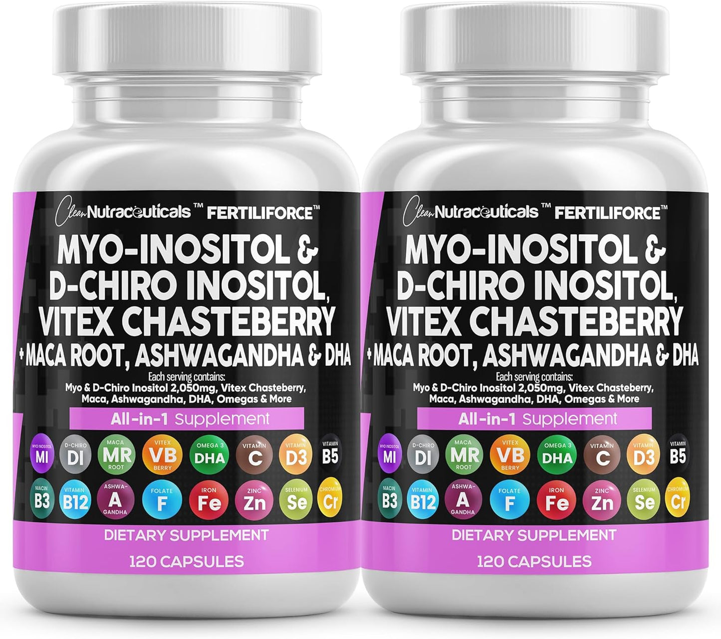 Myo-Inositol & D-Chiro Inositol 2050mg Fertility Supplement 40:1 Ratio - Prenatal Vitamins for Women with Ashwagandha Maca Root Vitex Chasteberry Iron DHA Folic Acid DIM Zinc - 2Pack