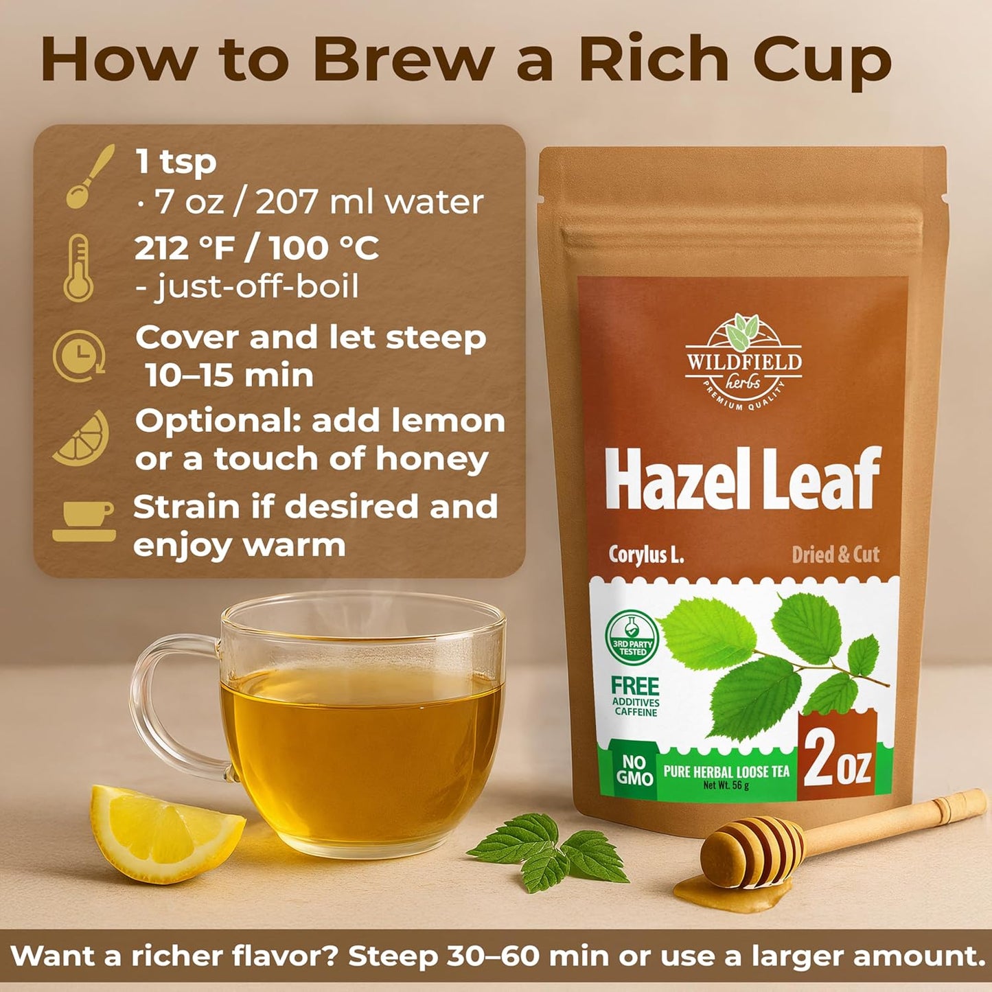 2 oz. Hazel Leaf Herbal Tea (Folium Coryli avellanae) – 56g Dried Hazel Leaf Tea Hojas de Avellano