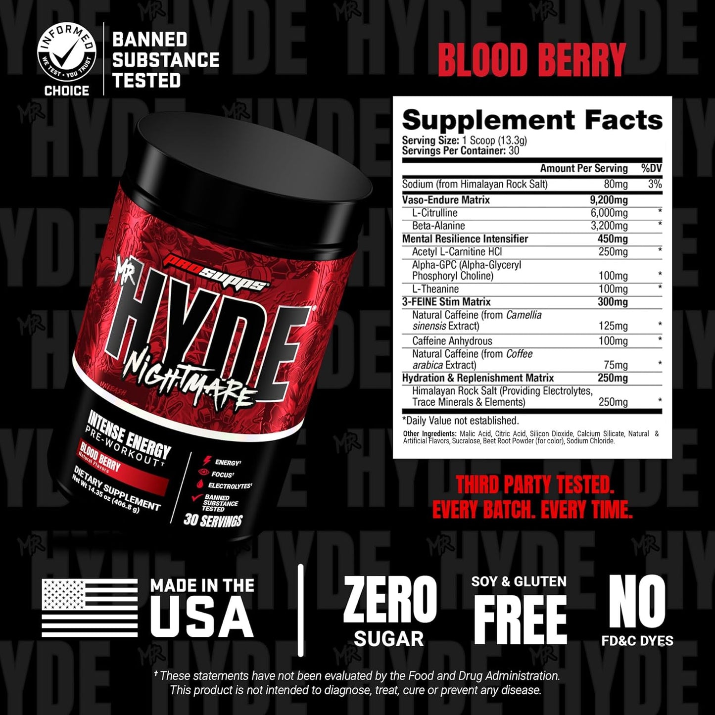 PROSUPPS Mr. Hyde Nightmare Pre Workout Powder with Caffeine & Beta Alanine - Preworkout for Intense Energy, Mental Focus & Performance - Gym & Fitness Supplements (Blood Berry, 30 Servings)