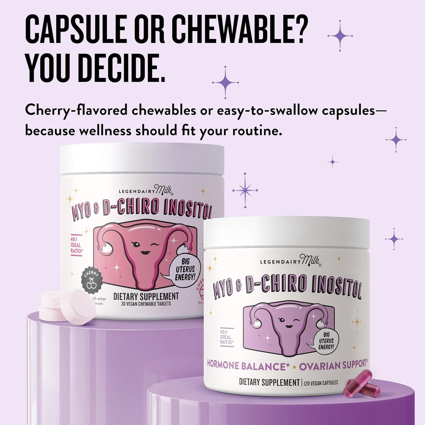 Legendairy Milk Pure Inositol Supplement - Myo Inositol and D-Chiro Inositol Capsules - Ideal 40:1 Ratio - Ovarian & Fertility Support for Women - 30 Day Supply