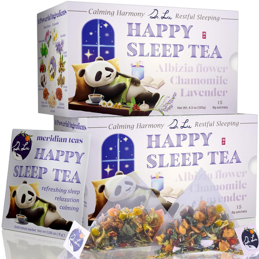 2 Pack of Dr. Lu’s Happy Sleep Tea | 100% Natural Calming Herbal Tea | Traditional Nighttime Relaxation Blend with Chamomile, Lavender, Lemon Balm & More Herbs