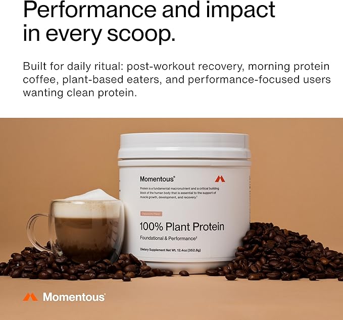 Momentous Vegan Protein Powder - 20 g Plant-Based Protein - NSF Certified for Sport - Vegan - GMO Free - Gluten-Free - 12 Servings for Essential Everyday Use - Cappuccino