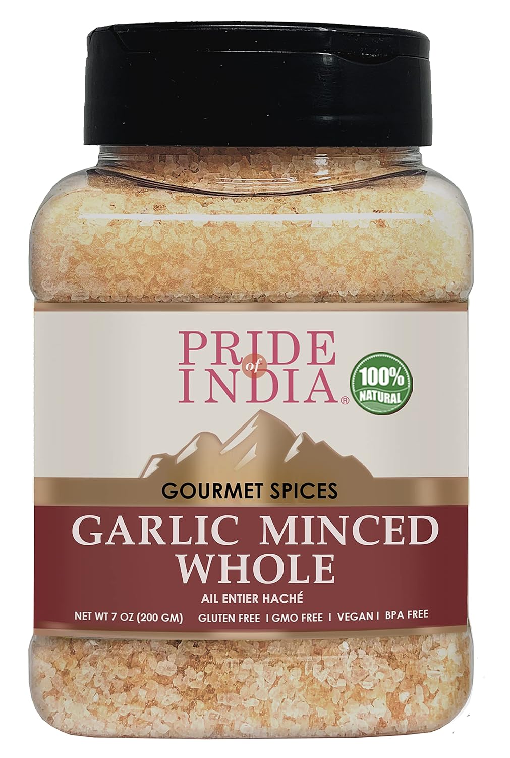 Pride Of India- Garlic Minced Whole- 7oz (200gm)- Made from whole, fresh garlic cloves to give finely grated uniform strips - GMO Free, Vegan, Gluten-Free, and No Artificial Colors