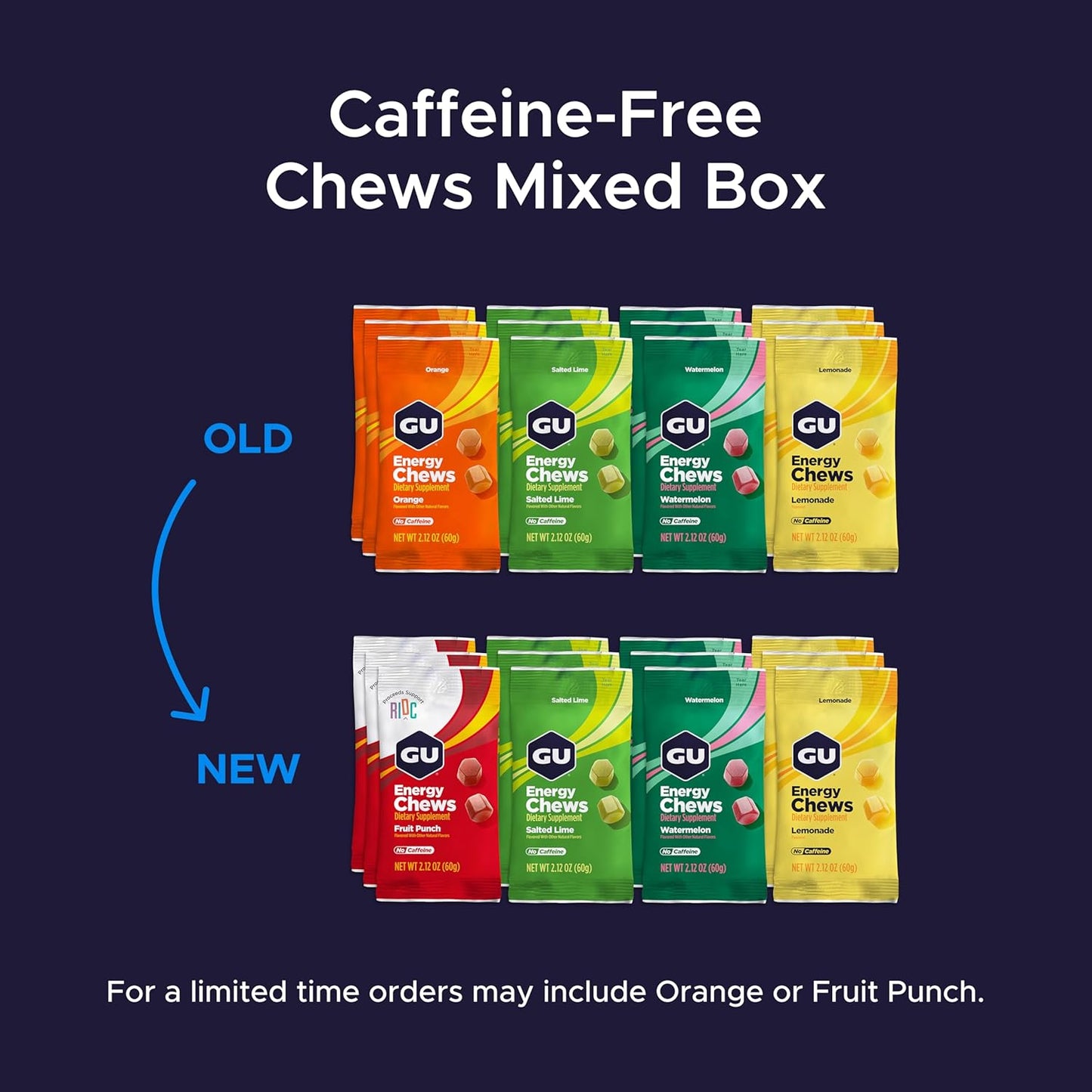 GU Energy Chews, Mixed Pack Energy Gummies with Electrolytes, Vegan, Gluten-Free, Kosher, Caffeine-Free, and Dairy-Free On-The-Go Energy for Any Workout, Caffeine - Free, 12 Bags (24 Servings Total)