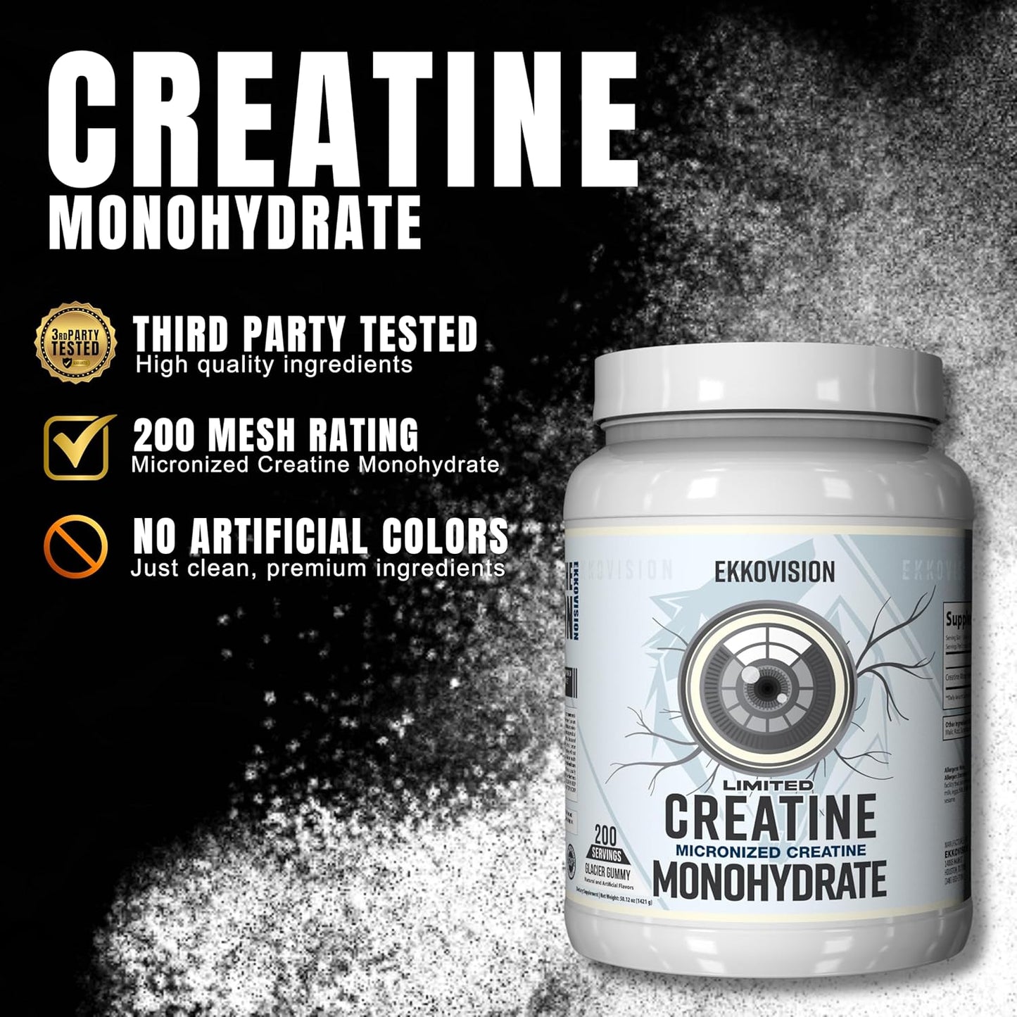 Creatine Monohydrate Powder, Micronized, Glacier Gummy, Pre Workout & Post Workout Supplement for Men & Women, Energy Support, Easy to Mix in Shakes, Smoothies & Beverages, 200 Servings