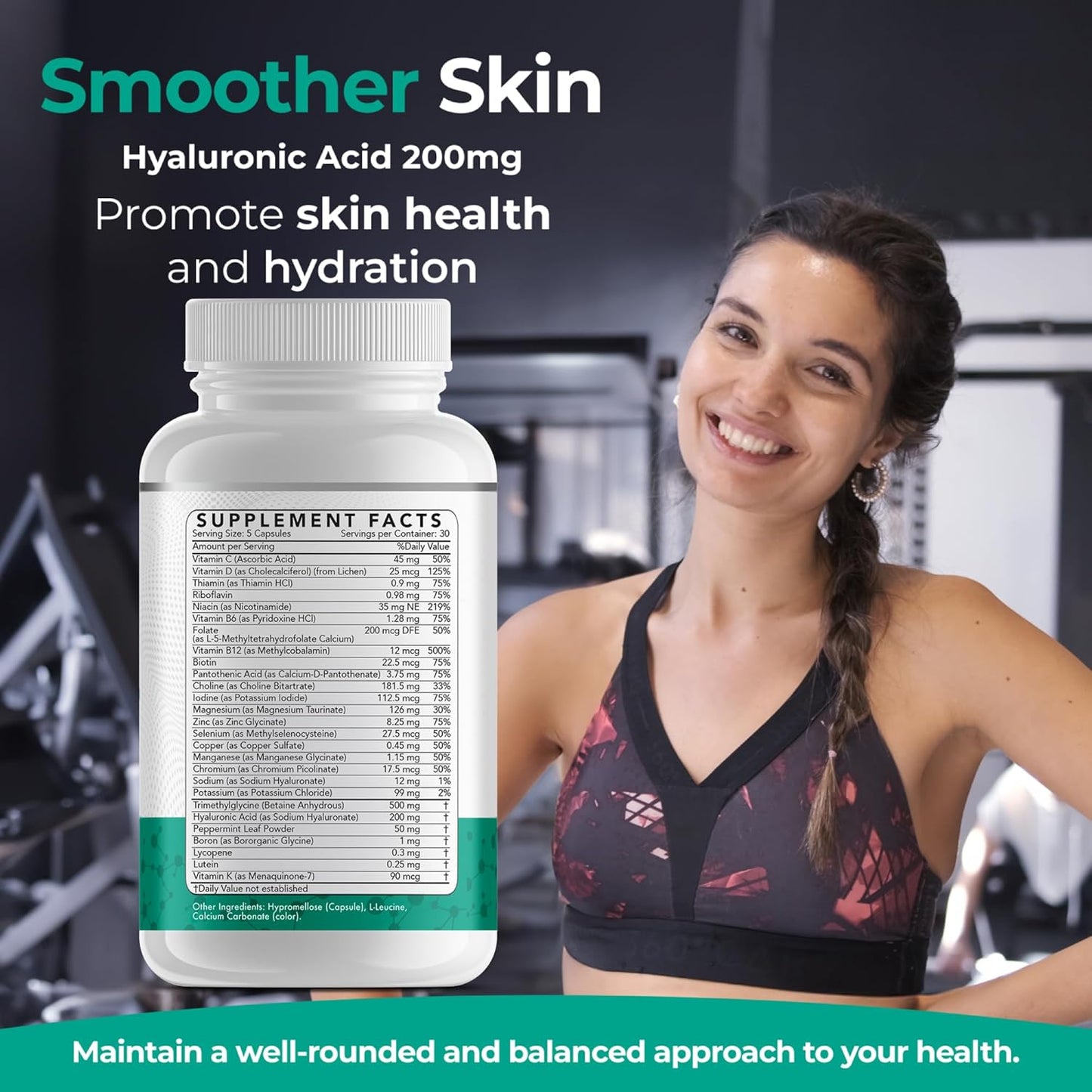 Daily Low Dose MultiVitamin & Mineral for Men & Women to Support Cognitive Performance & Memory + Hyaluronic Acid for Skin Health + TMG for Exercise (150 Count)