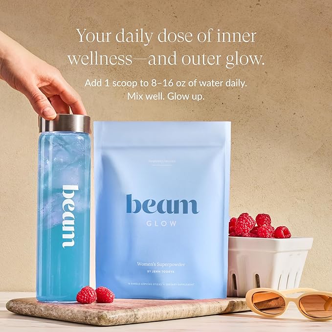 Beam Glow, Hormone Balance for Women, Thyroid Support for Women, Natural Hormone Support Powder with Selenium and Bromelain, PMS Relief, Energy, Hair Skin & Nails, Vegan, No Sugar, 15 Servings