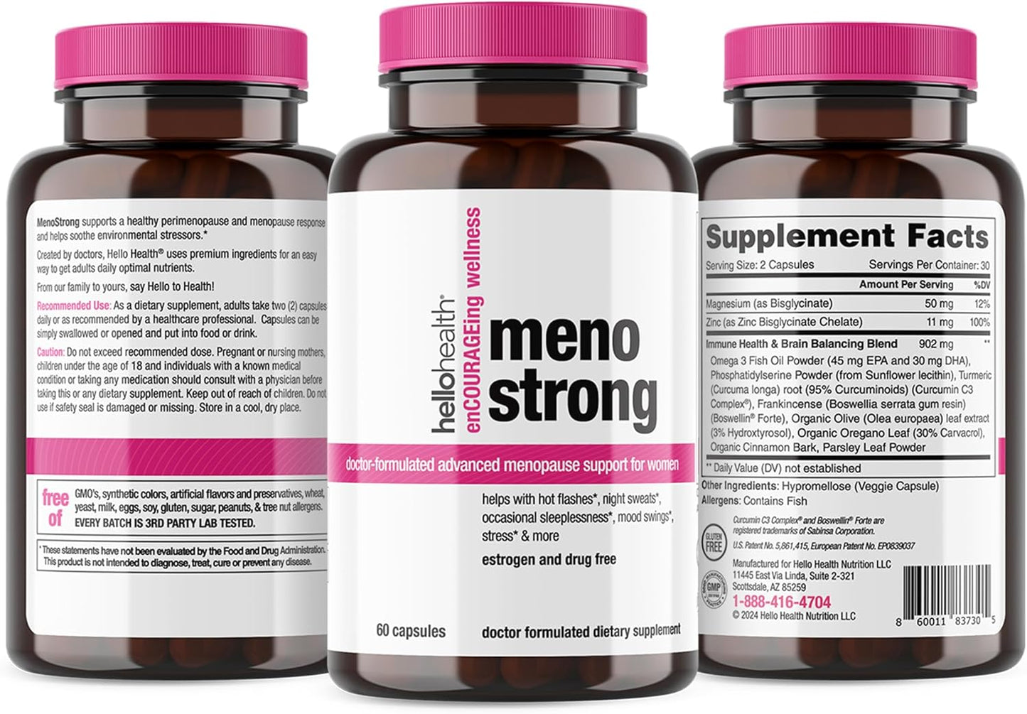 Menopause Supplements for Women – Meno Strong Perimenopause Supplement for Night Sweats Relief, Sleeplessness, Mood Swings, Natural Hormone Balance, Stress, Hot Flashes Menopause Relief - 60 Capsules