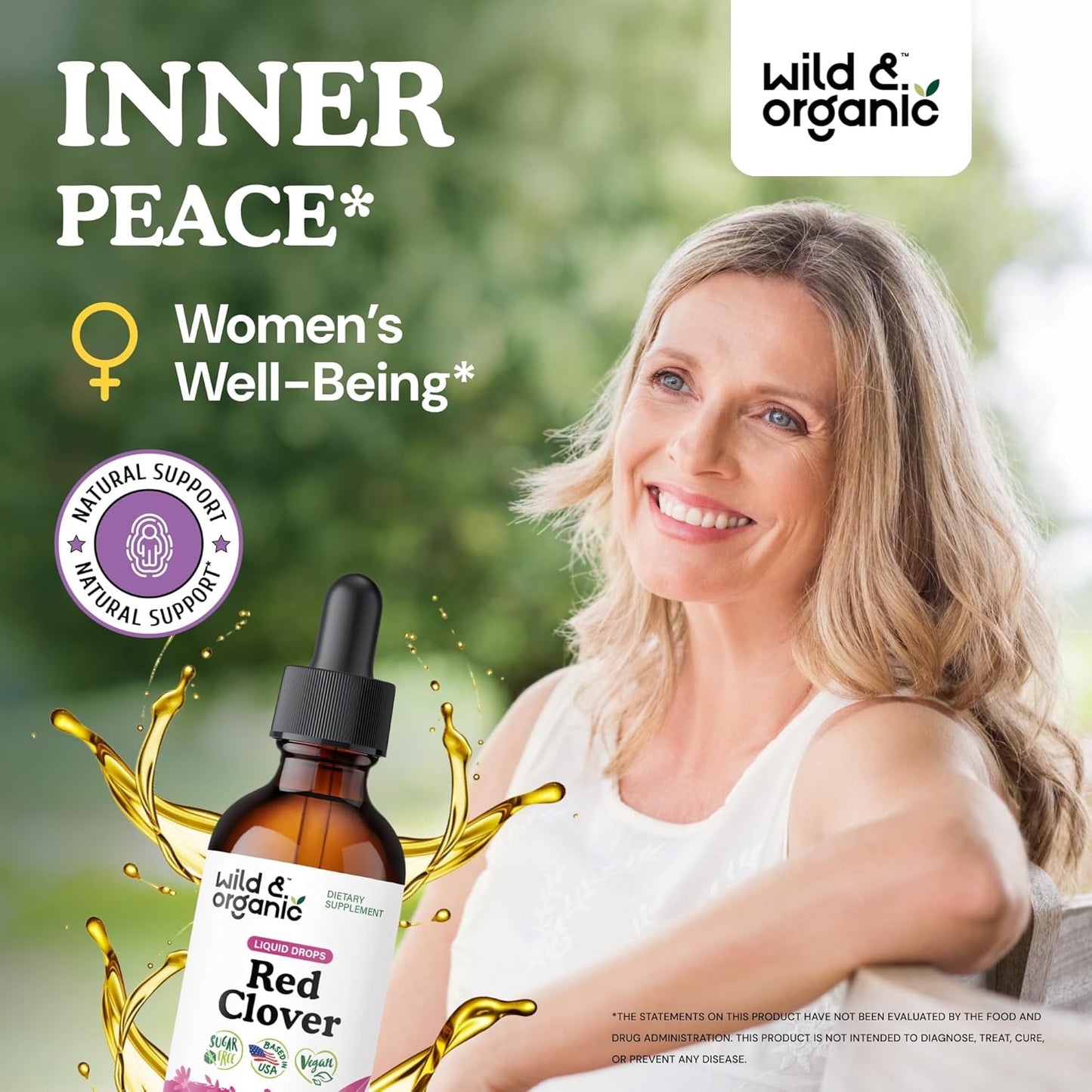 Wild & Organic Red Clover Extract Drops 600 mg - Liquid Red Clover Supplement for Women - 1-Month Supply - Trifolium Pratense Blossom Tincture - Vegan, Sugar & Alcohol-Free - 2 fl oz