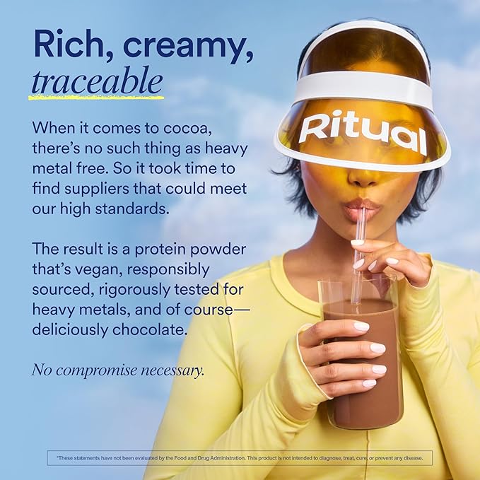 Ritual Pea Protein Powder with BCAA: 20g Organic Vegan Plant-Based Protein from Regenerative Farms in North America, Complete Amino Acid Profile, Gluten Free, Sugar Free‡, Dairy Free, Chocolate, 1 Lbs