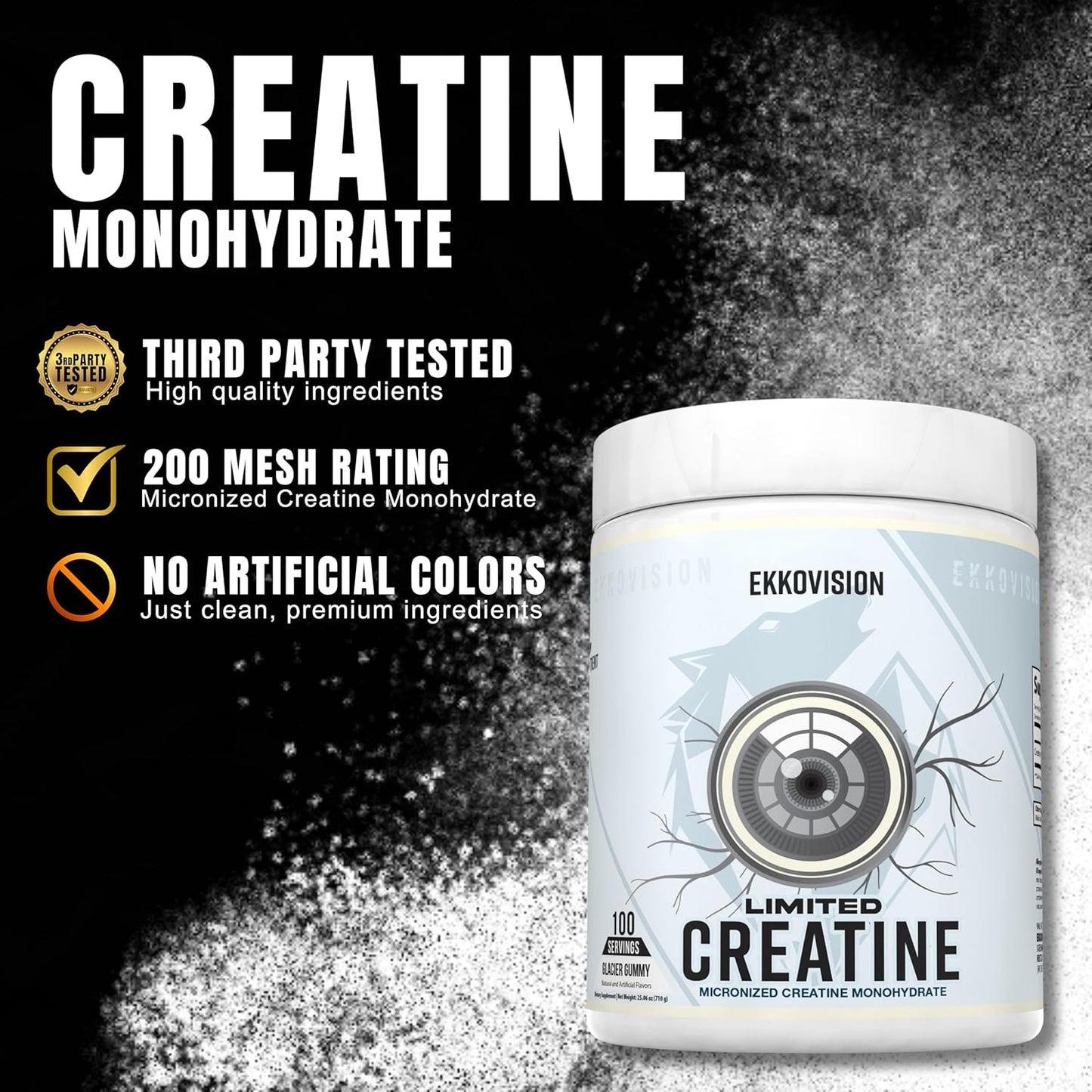 Creatine Monohydrate Powder, Micronized, Glacier Gummy, Pre Workout & Post Workout Supplement for Men & Women, Energy Support, Easy to Mix in Shakes, Smoothies & Beverages, 100 Servings