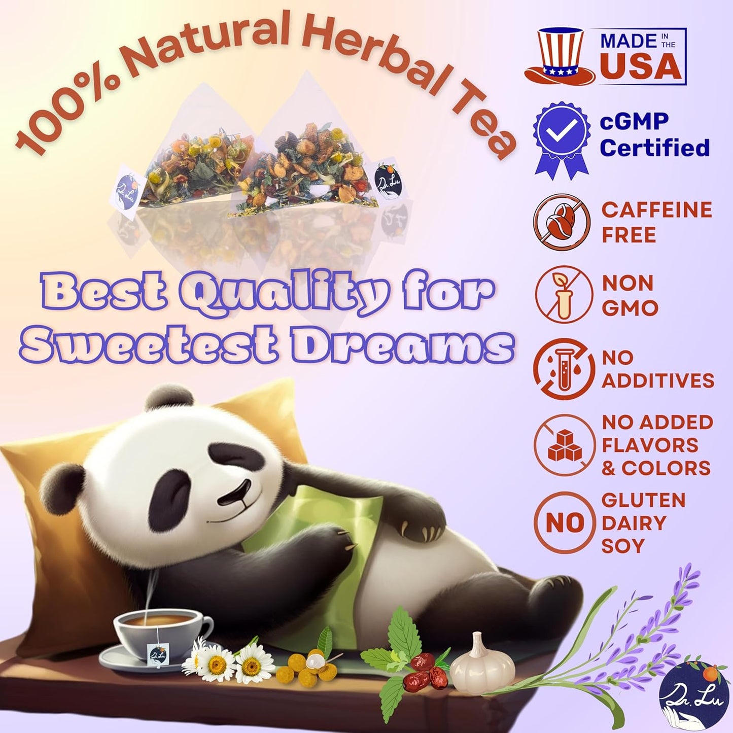 2 Pack of Dr. Lu’s Happy Sleep Tea | 100% Natural Calming Herbal Tea | Traditional Nighttime Relaxation Blend with Chamomile, Lavender, Lemon Balm & More Herbs