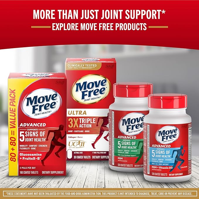 Move Free Ultra Triple Action Joint Support Supplement - Type II Collagen Boron & Hyaluronic Acid - Supports Joint Comfort, Cartiliage & Bones in 1 Tiny Pill Per Day, 30 Tablets (30 servings)*