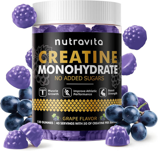 Creatine Monohydrate Gummies for Men & Women-5g of Creatine Monohydrate per Serving - Sugar Free,Vegan, Grapes Flavor, 120 Count