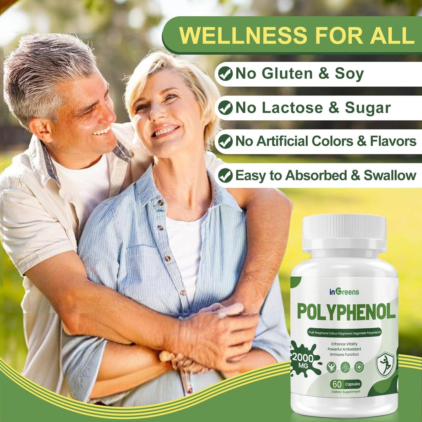 25-in-1 Polyphenols Supplement, 2000MG Powerful Antioxidants & Polyphenol for Age Defense, Polyphenol Superfood, Quercetin, Resveratrol, Plant-Based & Energy, Immune Support, 60 Capsules