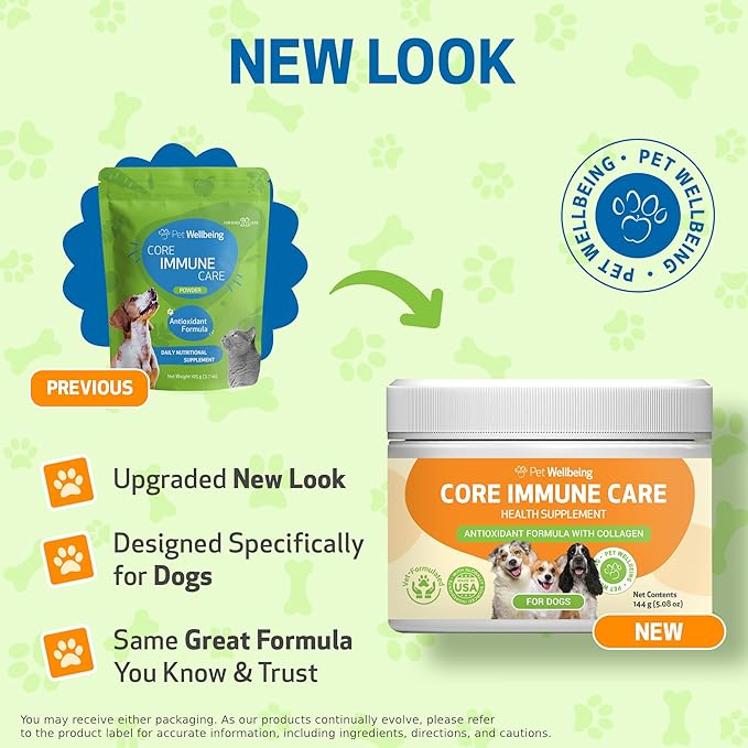 Pet Wellbeing Core Immune Care for Dogs - Daily Antioxidant Support for Pets of All Ages - Veterinarian Formulated Holistic Immune Support - 3.7 oz (105 g) Powder