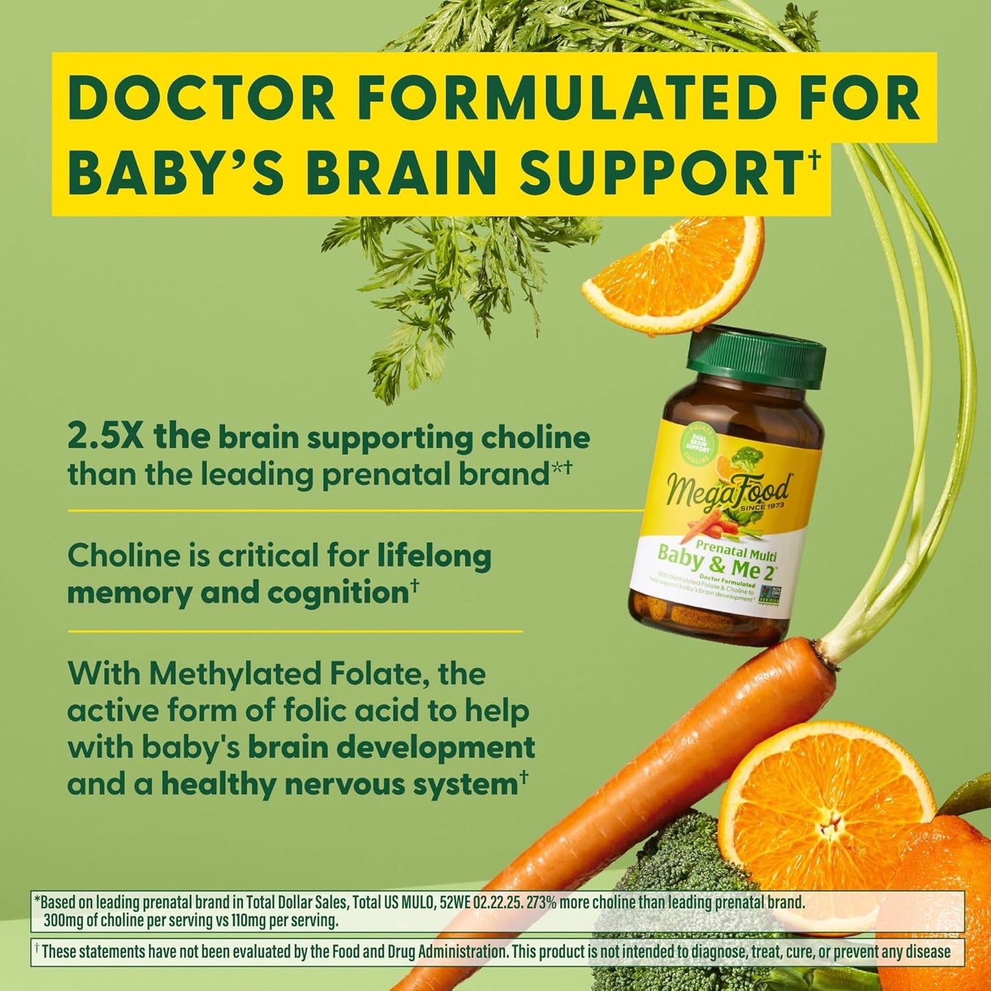 MegaFood Baby & Me 2 Prenatal Multi Vitamins - Prenatal Vitamins for Women with Choline, Methyl Folate & Iron, Vegetarian, Gluten-Free, Pre Natal Multivitamin for Women - 120 Tablets, 60 Servings