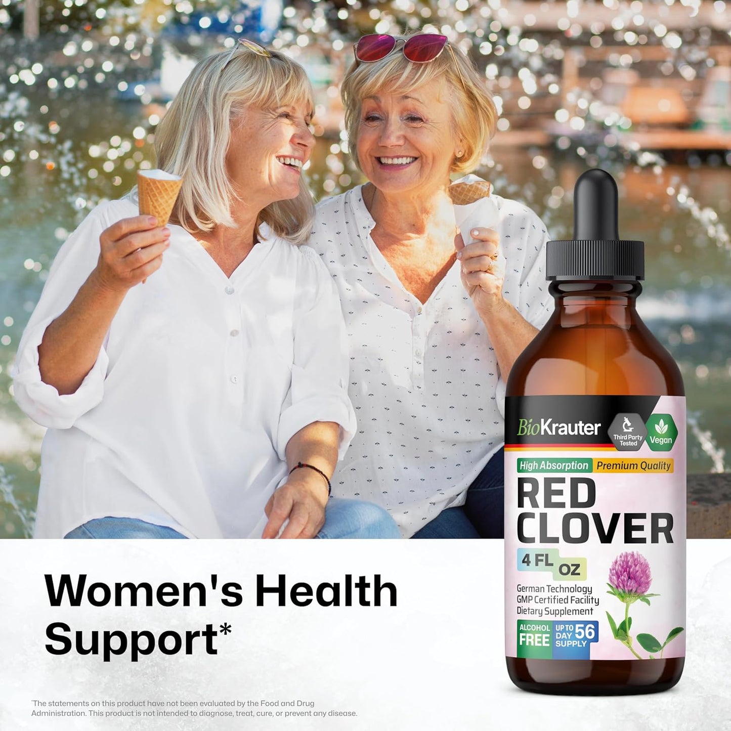 BIO KRAUTER Red Clover Tincture - Red Clover Extract - Liquid Supplement for Women's Support - Alcohol and Sugar Free - Vegan Drops 4 Fl.Oz.