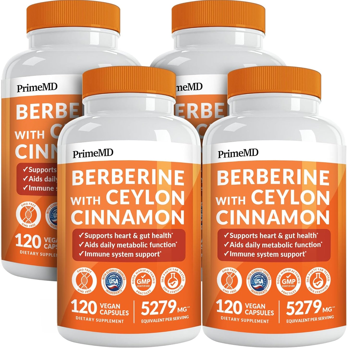 21-in-1 Berberine Supplement with Ceylon Cinnamon with Chromium, Bitter Melon and Green Tea Extract and Black Pepper Extract 5X for Energy & Metabolism Support with 5279 mg (120 ct, Pack of 4)