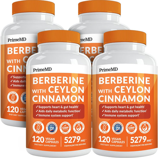 21-in-1 Berberine Supplement with Ceylon Cinnamon with Chromium, Bitter Melon and Green Tea Extract and Black Pepper Extract 5X for Energy & Metabolism Support with 5279 mg (120 ct, Pack of 4)