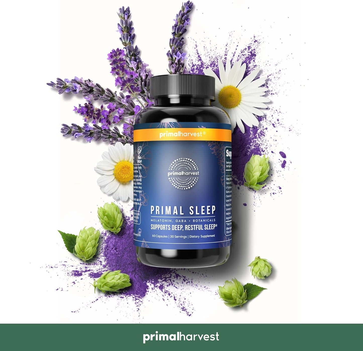 Primal Harvest 2 Pack, Primal Sleep, 120 Capsules with Valerian Root, L-Tryptophan, GABA, Chamomile, and Melatonin 3mg