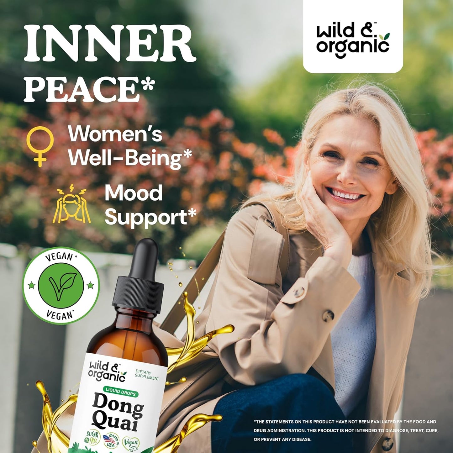 Wild & Organic Dong Quai Tincture 500 mg - Angelica Root Supplements for Women - Dong Quai Root Liquid Extract Drops - Angelica Sinensis Herb - No Sugar & Alcohol - 2 fl oz