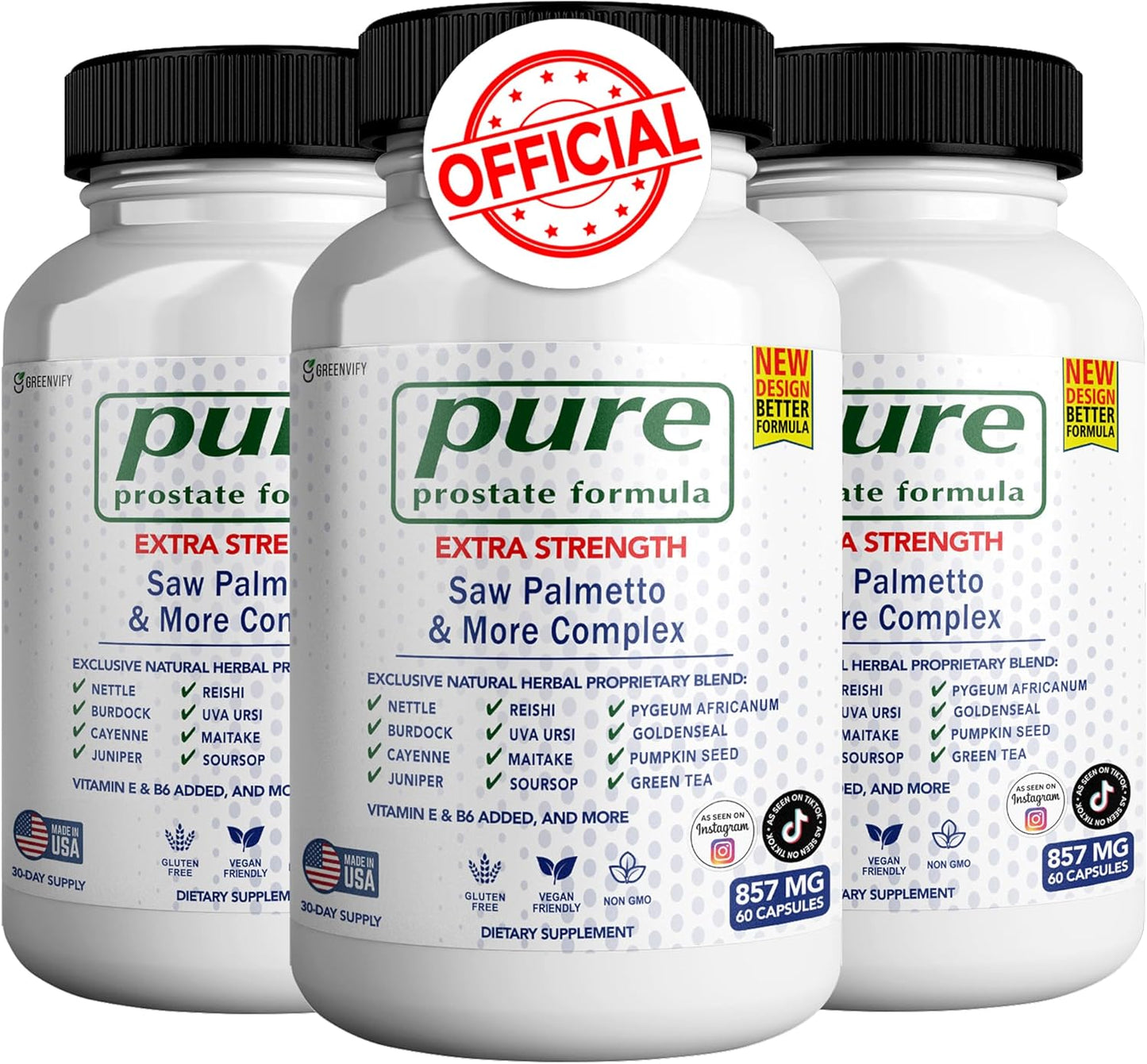 Pure Prostate Formula Saw Palmetto & More Complex 857 mg Prostate Supplements for Men Capsules, Health Supplements - Maximum Strength, All Natural to Support Normal & Healthy Function (3)