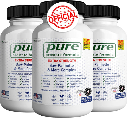 Pure Prostate Formula Saw Palmetto & More Complex 857 mg Prostate Supplements for Men Capsules, Health Supplements - Maximum Strength, All Natural to Support Normal & Healthy Function (3)