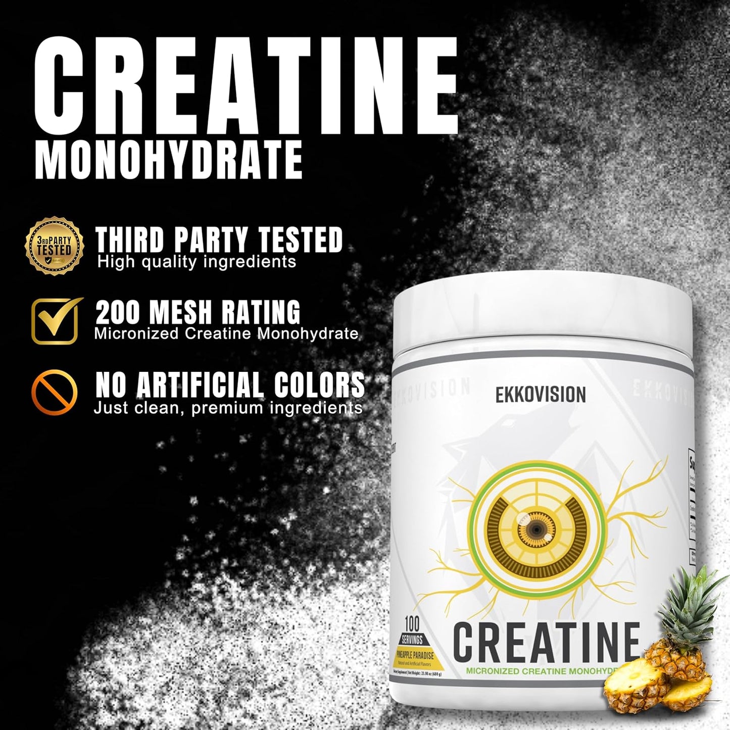 Creatine Monohydrate Powder, Micronized, Pineapple Paradise, Pre Workout & Post Workout Supplement for Men and Women, Energy Support, Easy to Mix in Shakes, Smoothies & Beverages, 100 Srvgs