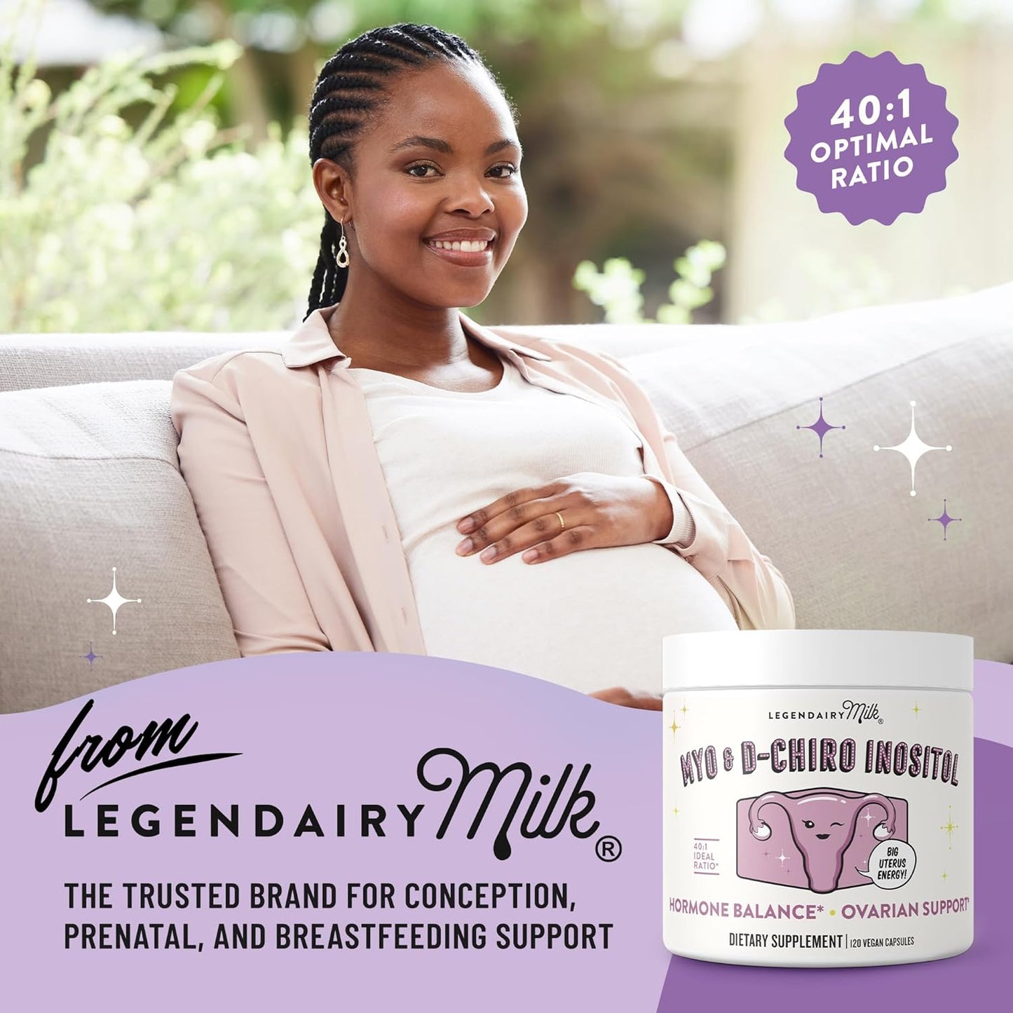 Legendairy Milk Pure Inositol Supplement - Myo Inositol and D-Chiro Inositol Capsules - Ideal 40:1 Ratio - Ovarian & Fertility Support for Women - 30 Day Supply