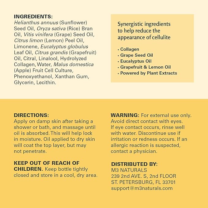 Anti Cellulite Oil and Lymphatic Drainage Massager Kit | Fascia Blaster for Contoured & Smoother Skin | Muscle Roller for Sore Arms, Legs, and Stomach, 8 fl oz by M3