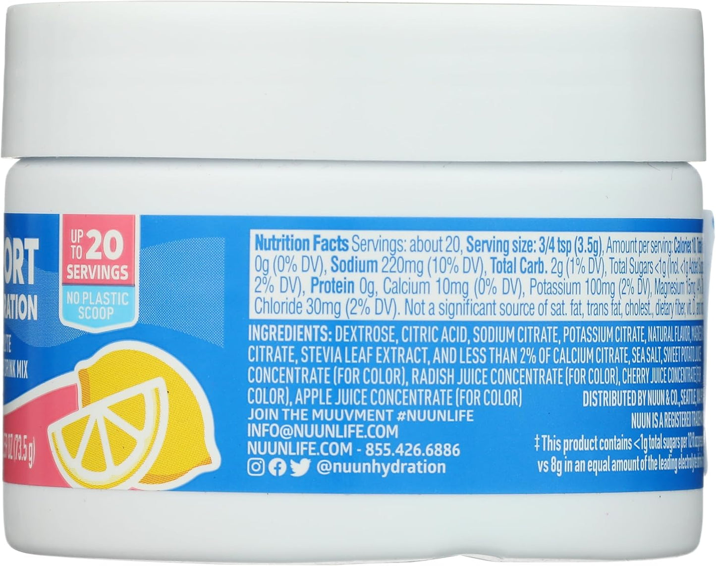 Nuun Sport Electrolyte Powder Drink Mix with Magnesium, Calcium, Potassium, Chloride, and Sodium, Pink Lemonade Flavor, Gluten Free & Vegan, Up to 20 Servings