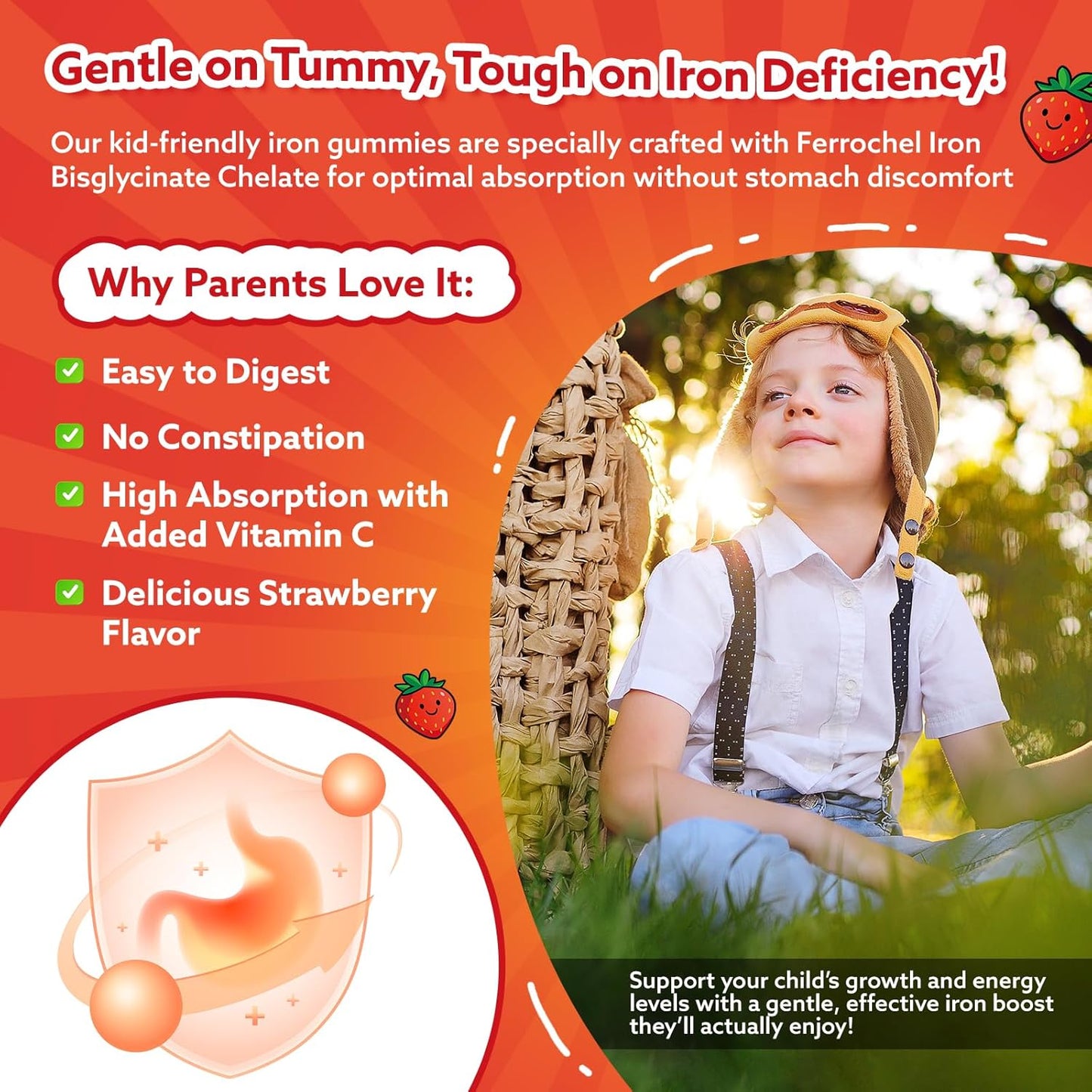 2PCS Iron Gummies for Kids & Teens, Kids Multivitamin with Iron Supplement, Calcium, Folate, Zinc, Prebiotic - for Blood Builder & Energy Support, Iron Deficiency - Vegan & Non-GMO - 120 Count