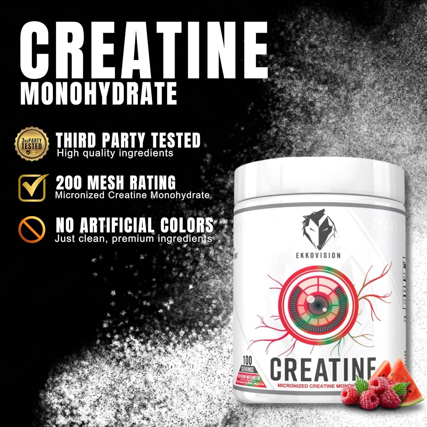 Creatine Monohydrate Powder, Micronized, Raspberry Watermelon, Pre & Post Workout Supplement for Men and Women, Energy Support, Easy to Mix in Shakes, Smoothies & Beverages, 100 Servings